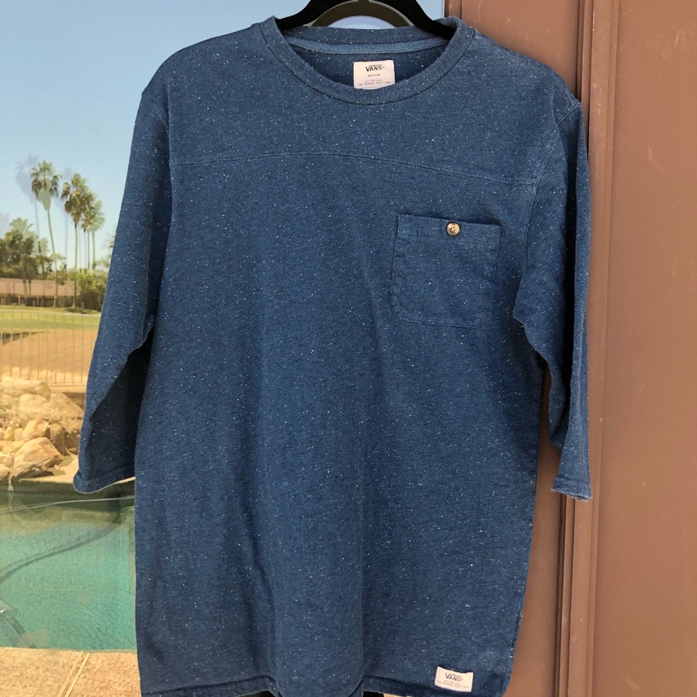 Vans Dark Teal Speckled 3/4 Sleeve Pocket Tee M